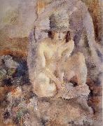 Jules Pascin Nude female wearing green hat Spain oil painting artist